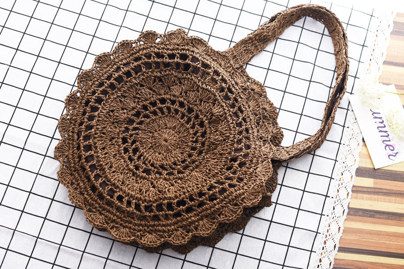 Round straw flower bag