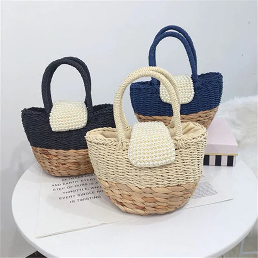 Pearl beaded hand-woven bag