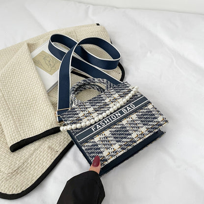 Plaid Beaded Printed Fashion Crossbody Square Bag