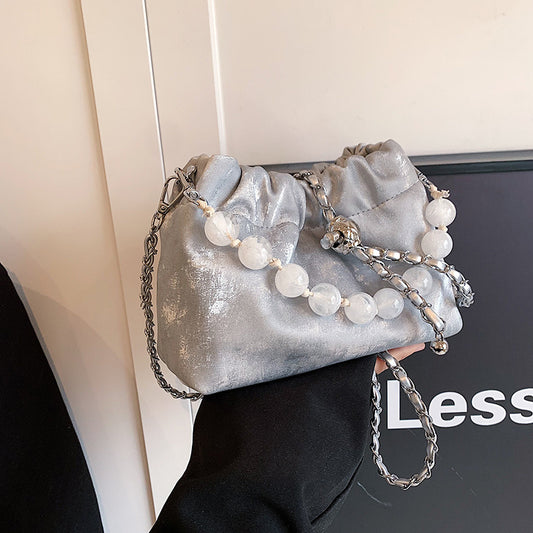 Beaded Portable New Chinese Style Bag Fashion Bucket Bag Velvet Chain Messenger Bag