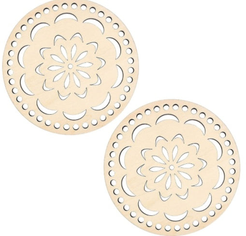 2pcs Wooden Round Hollow Flower Pattern Bag