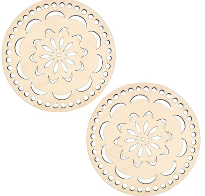 2pcs Wooden Round Hollow Flower Pattern Bag