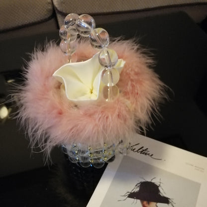 Retro Ladies And Fairies Single-shoulder Beaded Pearl And Fur Bucket Bag