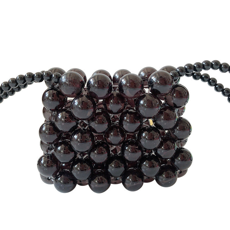 Mini Color Transparent Handmade Beaded Bag Imitation Pearl One-shoulder Diagonal