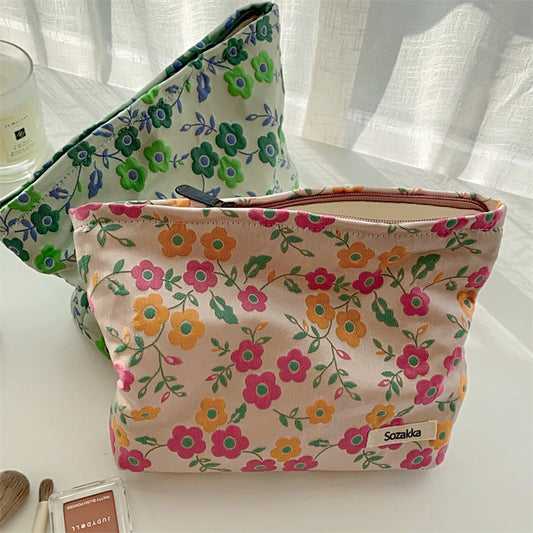 Pastoral Style French Artistic Flower Cosmetic Bag