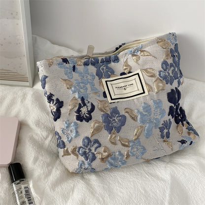 Simple French Embossed Flower Cosmetic Bag