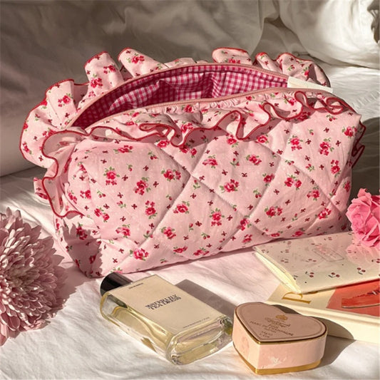 New Rose Flower Lace Quilting Cosmetic Bag