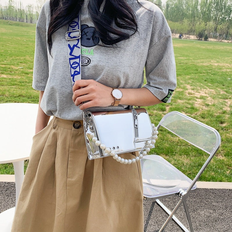 Beaded Wide Shoulder Strap Portable Small Square Bag