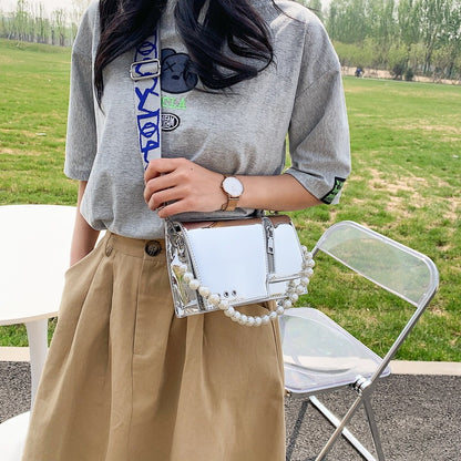 Beaded Wide Shoulder Strap Portable Small Square Bag