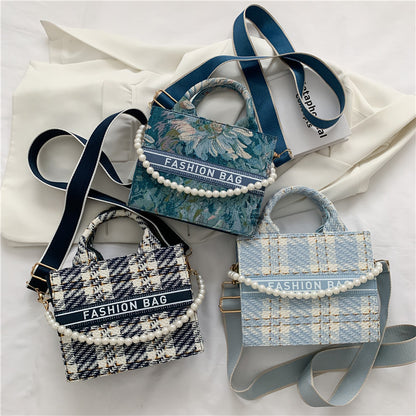 Plaid Beaded Printed Fashion Crossbody Square Bag