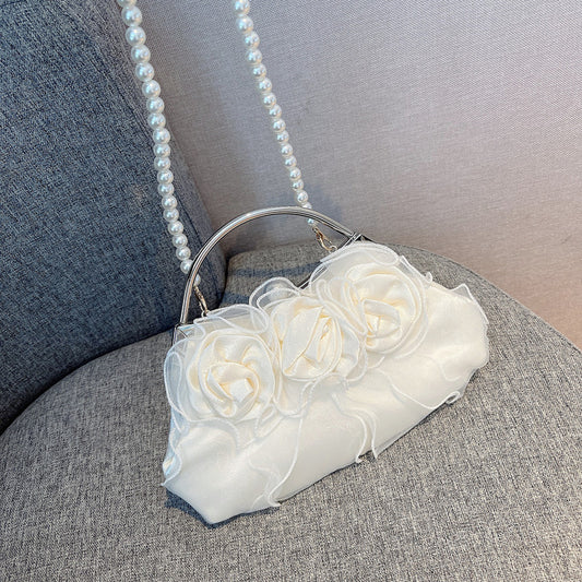 Vintage Pearl Portable Rose Flower Fairy Bag