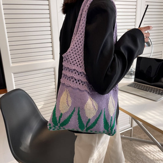Flower Tulip Vintage Knitted Shoulder Bag