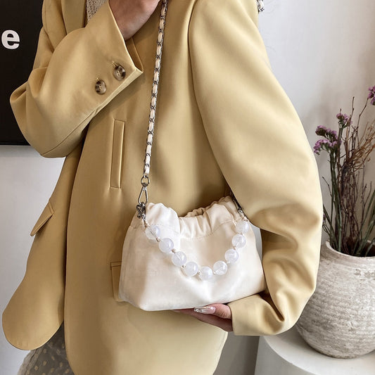 Beaded Portable New Chinese Style Bag Fashion Bucket Bag Velvet Chain Messenger Bag