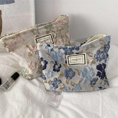 Simple French Embossed Flower Cosmetic Bag