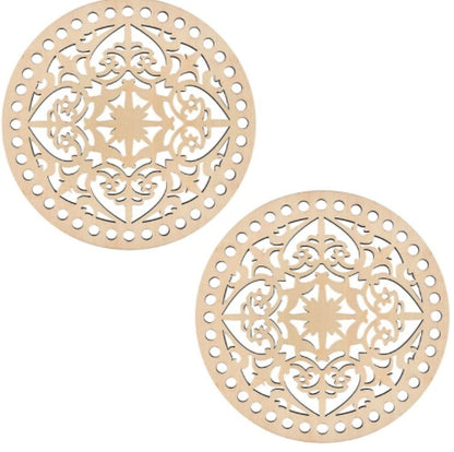 2pcs Wooden Round Hollow Flower Pattern Bag