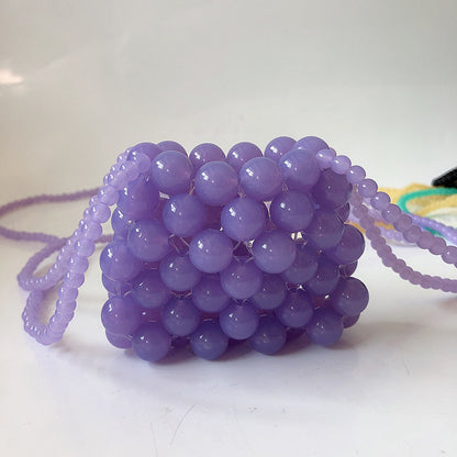 Mini Color Transparent Handmade Beaded Bag Imitation Pearl One-shoulder Diagonal