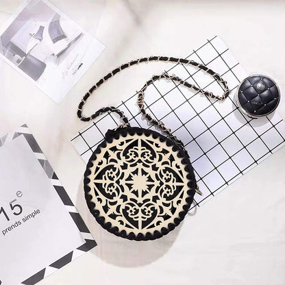 2pcs Wooden Round Hollow Flower Pattern Bag
