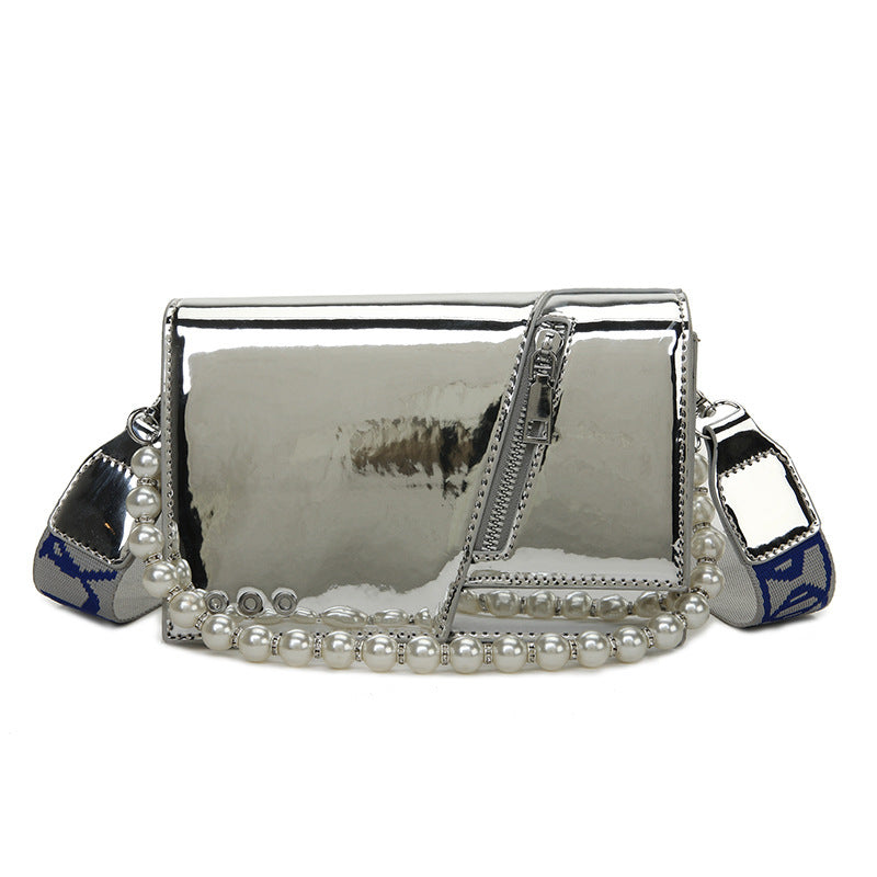 Beaded Wide Shoulder Strap Portable Small Square Bag
