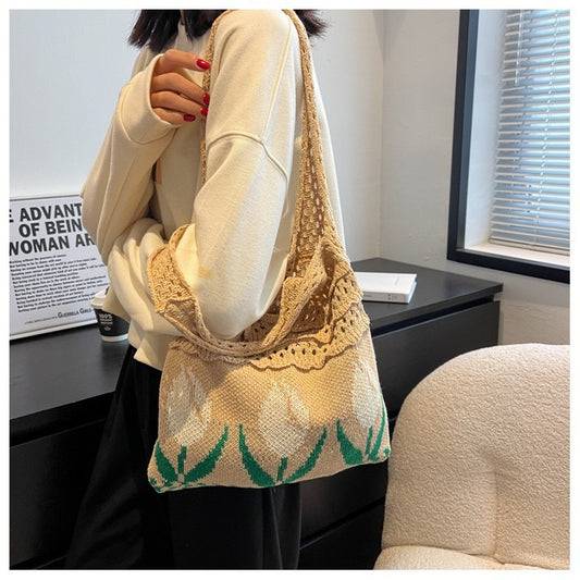 Flower Tulip Vintage Knitted Shoulder Bag