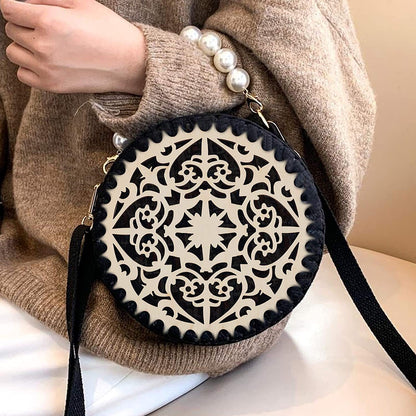 2pcs Wooden Round Hollow Flower Pattern Bag