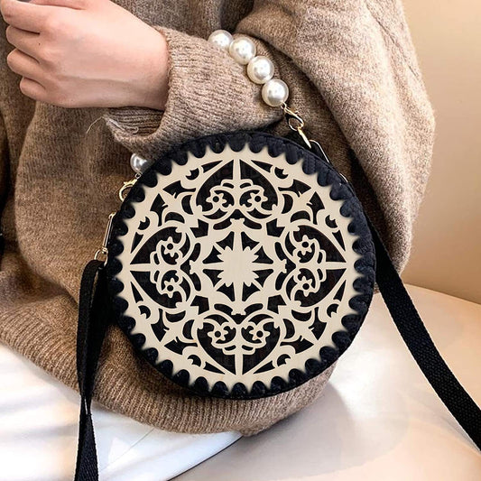 2pcs Wooden Round Hollow Flower Pattern Bag