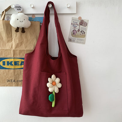 Flower Art Colorful Red Canvas Bag