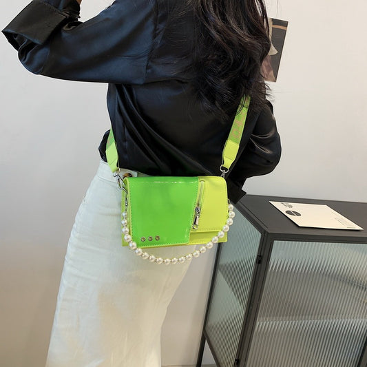 Beaded Wide Shoulder Strap Portable Small Square Bag