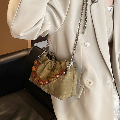 Beaded Portable New Chinese Style Bag Fashion Bucket Bag Velvet Chain Messenger Bag