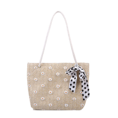 Ladies Fashion Simple Flower Woven Beach Bag