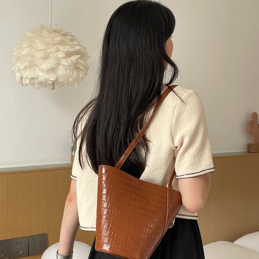Stone Pattern Commuter Shoulder Bag Portable Bucket Bag Shoulder Bag
