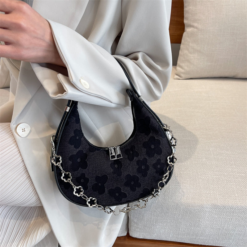 Fashionable Velvet Flower Carrying Shoulder Bag