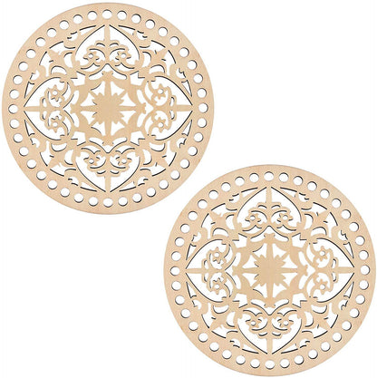 2pcs Wooden Round Hollow Flower Pattern Bag