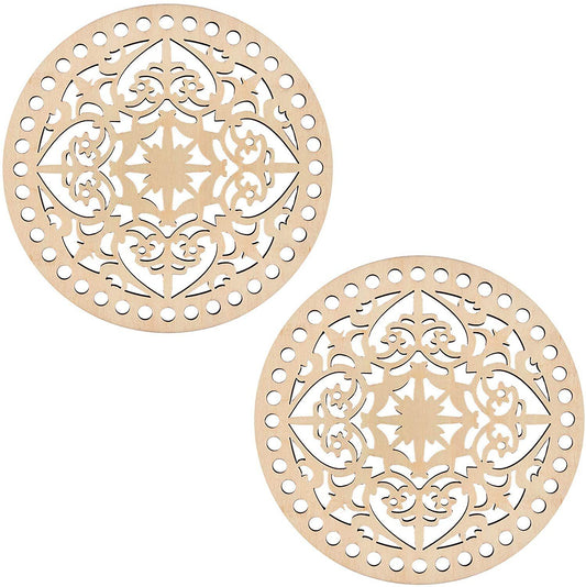 2pcs Wooden Round Hollow Flower Pattern Bag