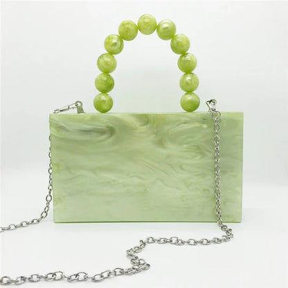 Acrylic Dinner Bag Beaded Handle Small Square Bag