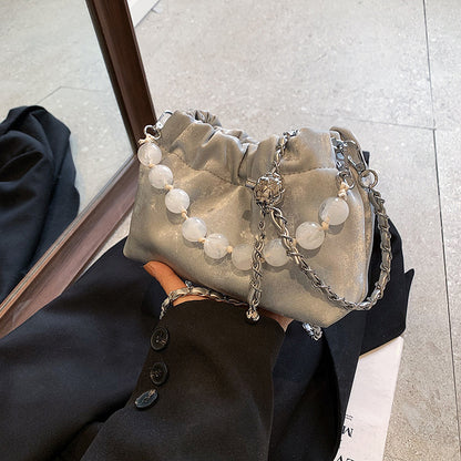 Beaded Portable New Chinese Style Bag Fashion Bucket Bag Velvet Chain Messenger Bag