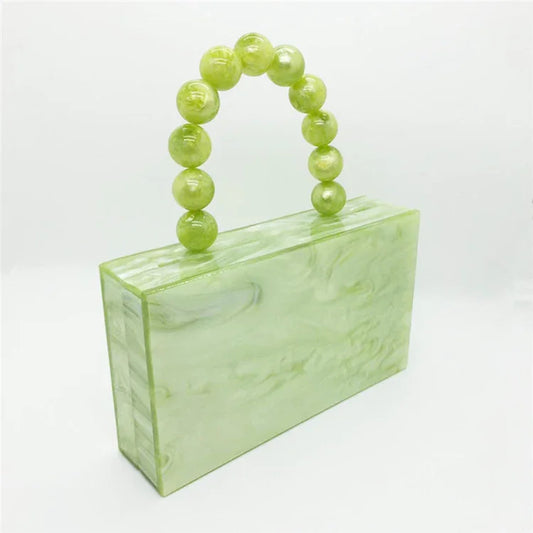 Acrylic Dinner Bag Beaded Handle Small Square Bag
