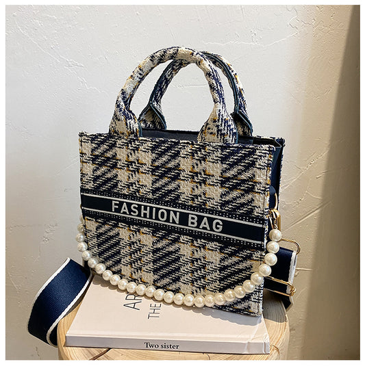 Plaid Beaded Printed Fashion Crossbody Square Bag